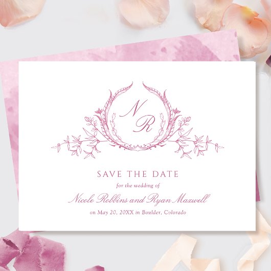 Elegant Mauve Pink Waterverf Monogram Calligrafie Save The Date