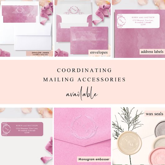 Elegant Mauve Pink Waterverf Monogram Calligrafie Save The Date