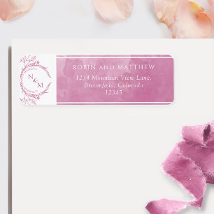 Elegant Mauve Pink Waterverf, Monogram Wedding La Etiket