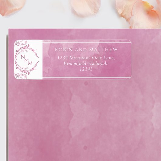 Elegant Mauve Pink Waterverf, Monogram Wedding La Etiket