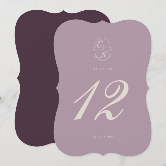 Elegant Mauve Plum Die Cut Table Number Kaart (Voorkant / Achterkant)