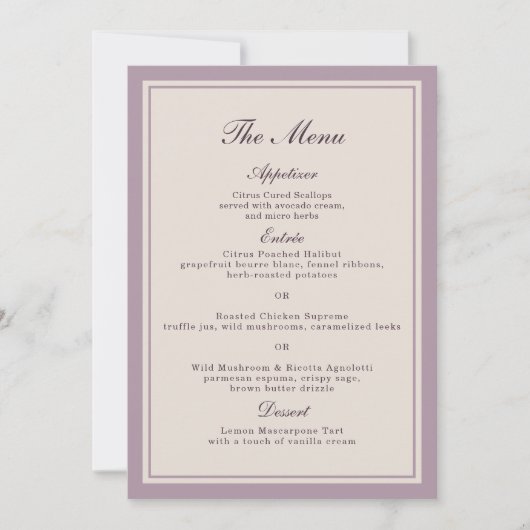 Elegant Mauve Plum Wedding Menu Card Kaart (Voorkant)