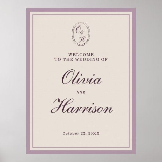 Elegant Mauve Plum Wedding Welcome Sign Poster (Voorkant)