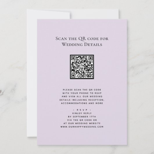 Elegant Mauve QR code in één modern huwelijk Kaart (Achterkant)