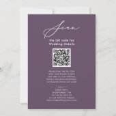Elegant Mauve QR code in één modern huwelijk Kaart (Achterkant)