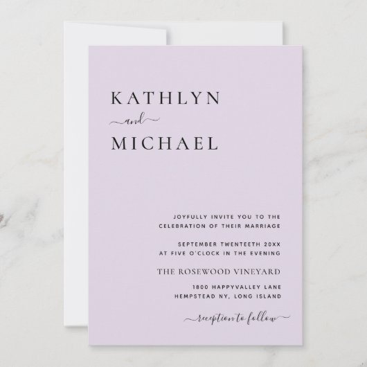 Elegant Mauve QR code in één modern huwelijk Kaart (Voorkant)