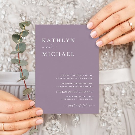 Elegant Mauve QR code in één modern huwelijk Kaart