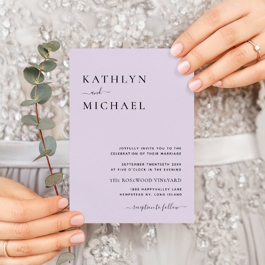 Elegant Mauve QR code in één modern huwelijk Kaart