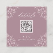 Elegant Mauve QR Code Weddenschap Klein vierkant D Informatiekaartje (Voorkant)
