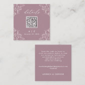 Elegant Mauve QR Code Weddenschap Klein vierkant D Informatiekaartje (Voorkant / Achterkant)