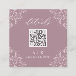 Elegant Mauve QR Code Weddenschap Klein vierkant D Informatiekaartje