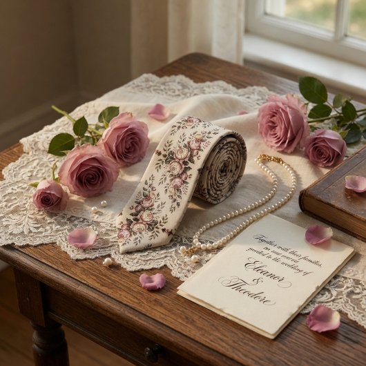 Elegant Mauve Rose Vintage Floral  Stropdas
