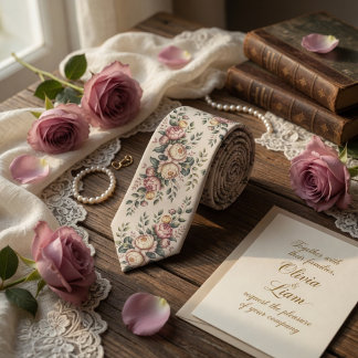 Elegant Mauve Rose Vintage Floral  Stropdas