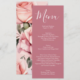 Elegant Mauve Roze en Witte Rozen Trouwmenu Menu