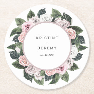 Elegant Mauve Roze Rose Bloemen Waterverf Bruiloft Ronde Kartonnen Onderzetter