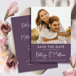 Elegant Mauve Script Modern Photo Wedding Save The Date