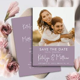 Elegant Mauve Script Modern Photo Wedding Save The Date