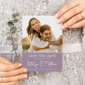 Elegant Mauve Script Modern Photo Wedding Save The Date