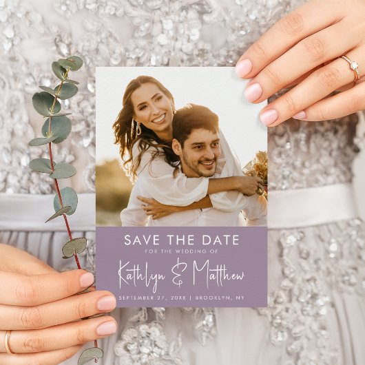 Elegant Mauve Script Modern Photo Wedding Save The Date