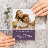 Elegant Mauve Script Modern Photo Wedding Save The Date