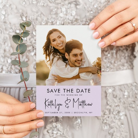 Elegant Mauve Script Modern Photo Wedding Save The Date