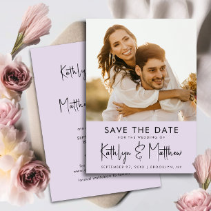 Elegant Mauve Script Modern Photo Wedding Save The Date