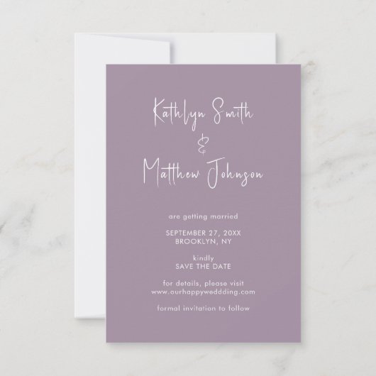 Elegant Mauve Script Modern Photo Wedding Save The Date (Achterkant)