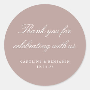Elegant Mauve Script Weduwen Aangepast Dank u Ronde Sticker