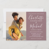 Elegant Mauve Signature Script Foto's Bruiloft Kaart (Voorkant)