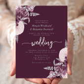 Elegant Mauve Silver Floral Wedding Folie Uitnodiging