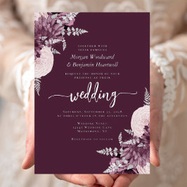 Elegant Mauve Silver Floral Wedding Folie Uitnodiging