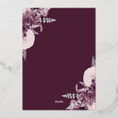Elegant Mauve Silver Floral Wedding Folie Uitnodiging (Achterkant)