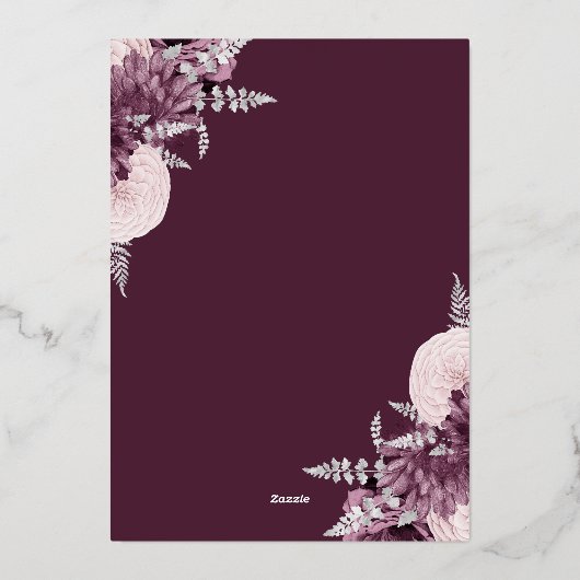 Elegant Mauve Silver Floral Wedding Folie Uitnodiging (Achterkant)