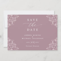 Elegant Mauve Stof Rose Trouwkaart Save The Date