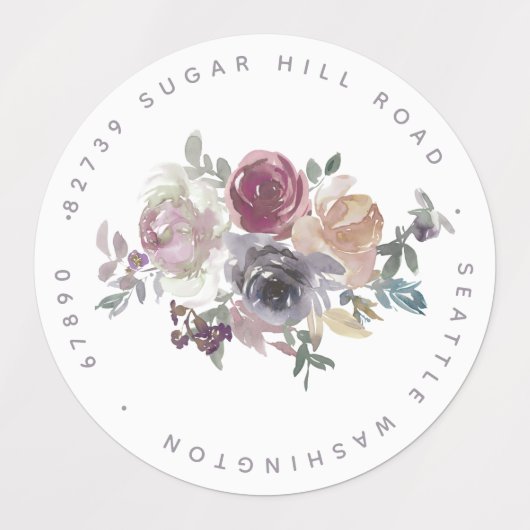 Elegant Mauve Waterverf Floral Return Address Labels (Design 1)