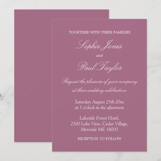 Elegant Mauve Wedding Invitation Kaart (Voorkant / Achterkant)