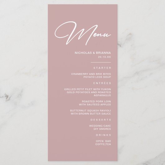 Elegant Mauve Wedding Menu (Voorkant)