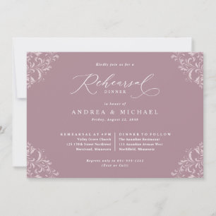 Elegant Mauve Wedding Rehearsal Dinner Kaart