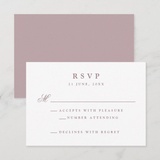 Elegant Mauve Wedding RSVP Kaartje (Voorkant / Achterkant)
