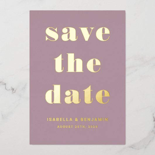 Elegant Mauve Wedding Save the Date Gold Folie Uitnodiging (Voorkant)
