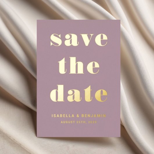 Elegant Mauve Wedding Save the Date Gold Folie Uitnodiging