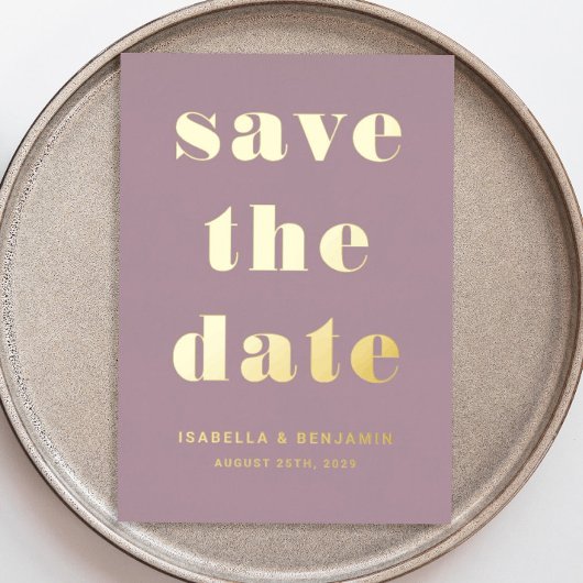 Elegant Mauve Wedding Save the Date Gold Folie Uitnodiging
