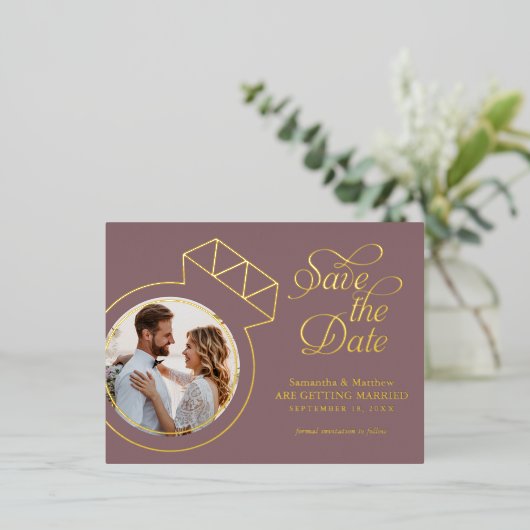 Elegant Mauve Wedding Save the Date Photo Folie Uitnodiging Briefkaart (Staand Voorkant)