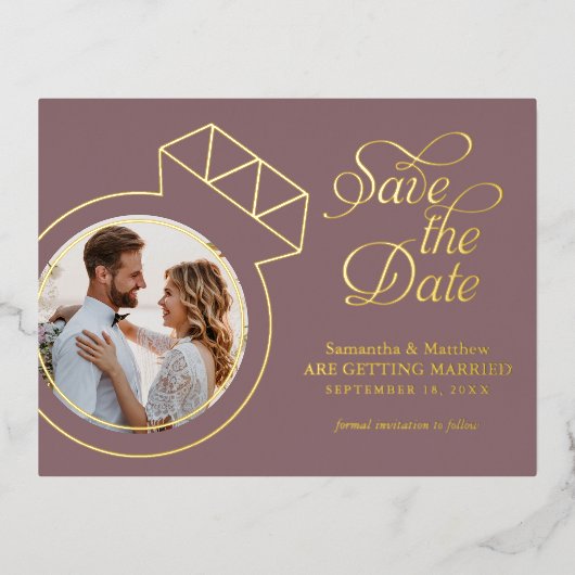 Elegant Mauve Wedding Save the Date Photo Folie Uitnodiging Briefkaart (Voorkant)