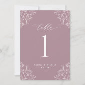 Elegant Mauve Wedding Table Numbers Kaarten (Voorkant)
