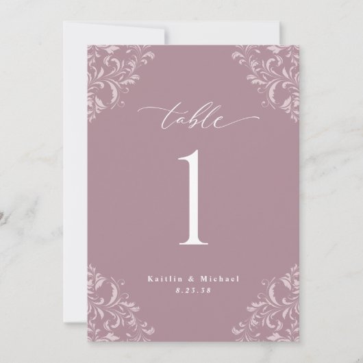 Elegant Mauve Wedding Table Numbers Kaarten (Voorkant)