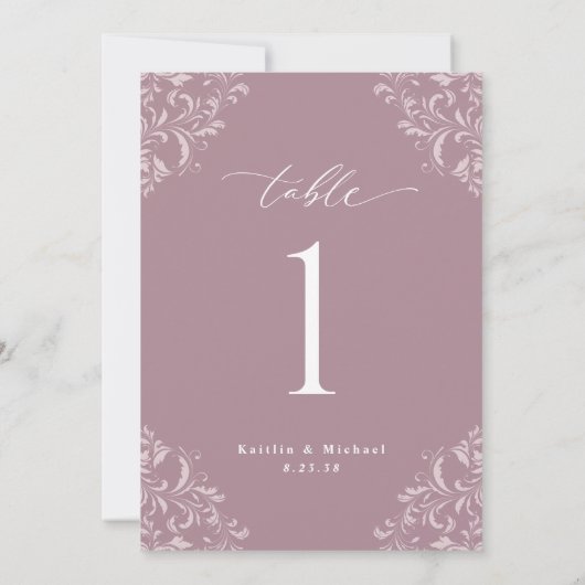 Elegant Mauve Wedding Table Numbers Kaarten (Achterkant)