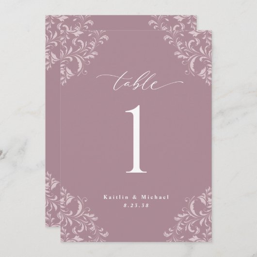 Elegant Mauve Wedding Table Numbers Kaarten (Voorkant / Achterkant)