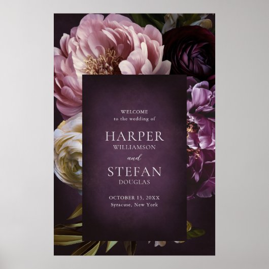 Elegant Maximaal Bloemend Huwelijks Welkom Bord Poster (Voorkant)