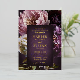 Elegant Maximalist Purple Floral Wedding Folie Uitnodiging